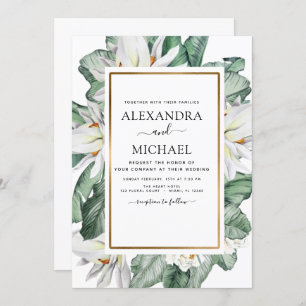 Tropical Magnolia Greenery Floral Palm Wedding Invitation