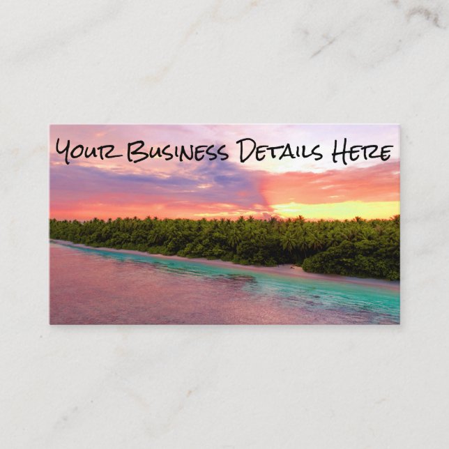 Tropical Maldives Palm Trees Island Beach Sunset Business Card (Front)