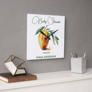 Tropical Mango | Baby Shower Square Wall Clock