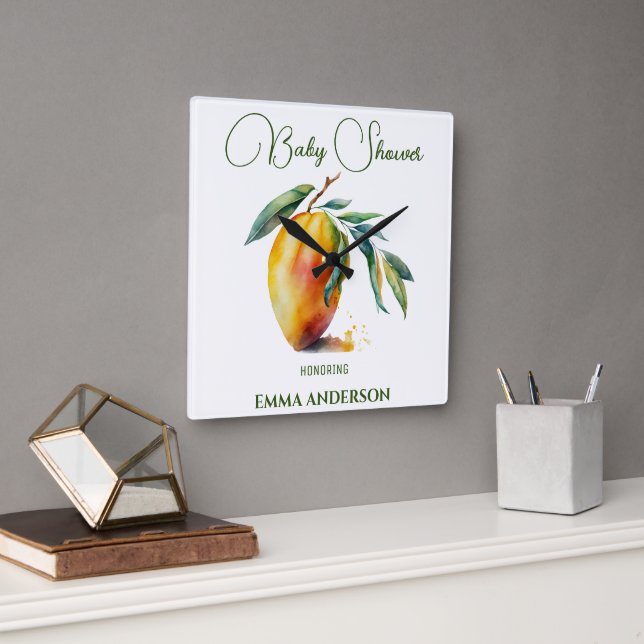 Tropical Mango | Baby Shower Square Wall Clock (Office)