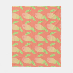 Tropical Mango Fruit Green Orange Fleece Blanket