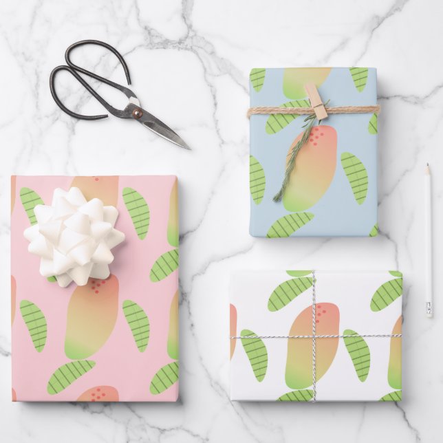 Tropical Mango Fruit Green Orange  Wrapping Paper Sheet (Front)