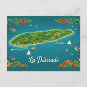 Tropical Map La Desirade, Guadeloupe Postcard