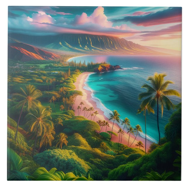 Tropical Maui Island Paradise Ceramic Tile (Front)