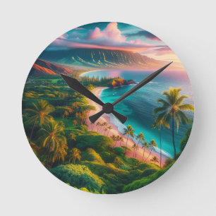 Tropical Maui Island Paradise Round Clock