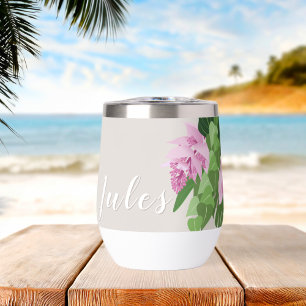 Tropical Medinilla Pink Flower Beige Name Tumbler