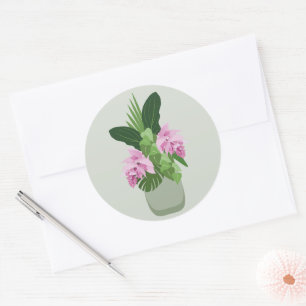 Tropical Medinilla Pink Flower Green Vase Classic Round Sticker
