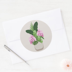 Tropical Medinilla Pink Flower in Beige Vase Classic Round Sticker