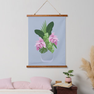 Tropical Medinilla Pink Flower in Blue Vase  Hanging Tapestry