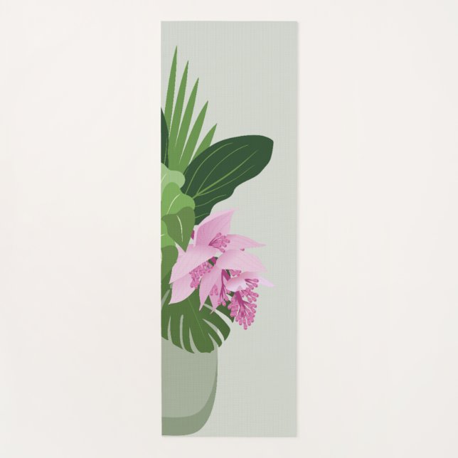 Tropical Medinilla Pink Flower in Green Vase Yoga Mat (Front)