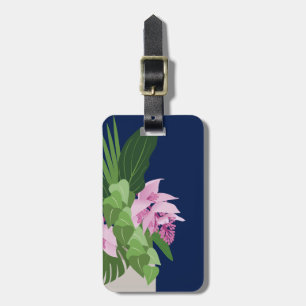 Tropical Medinilla Pink Flower on Dark Blue Luggage Tag