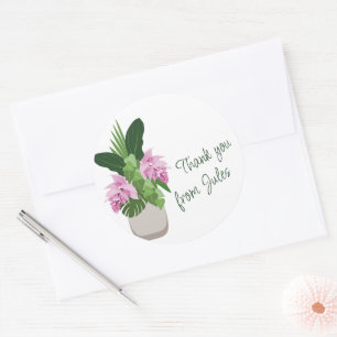 Tropical Medinilla Pink Flower on White Thank You Classic Round Sticker