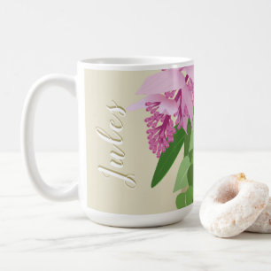 Tropical Medinilla Pink Flower on Yellow Add Name Coffee Mug