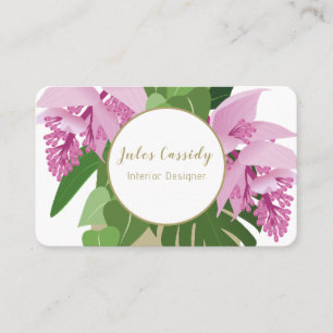 Tropical Medinilla Pink Flower White Circle Business Card