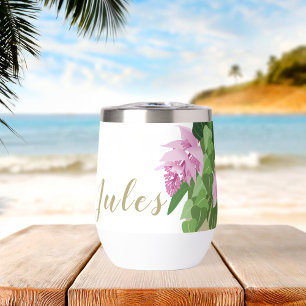 Tropical Medinilla Pink Flower White Name Tumbler
