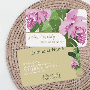 Tropical Medinilla Pink Flower White Panel  Business Card