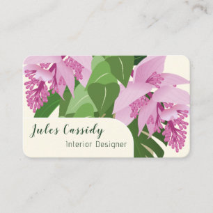 Tropical Medinilla Pink Flower Yellow Panel Business Card