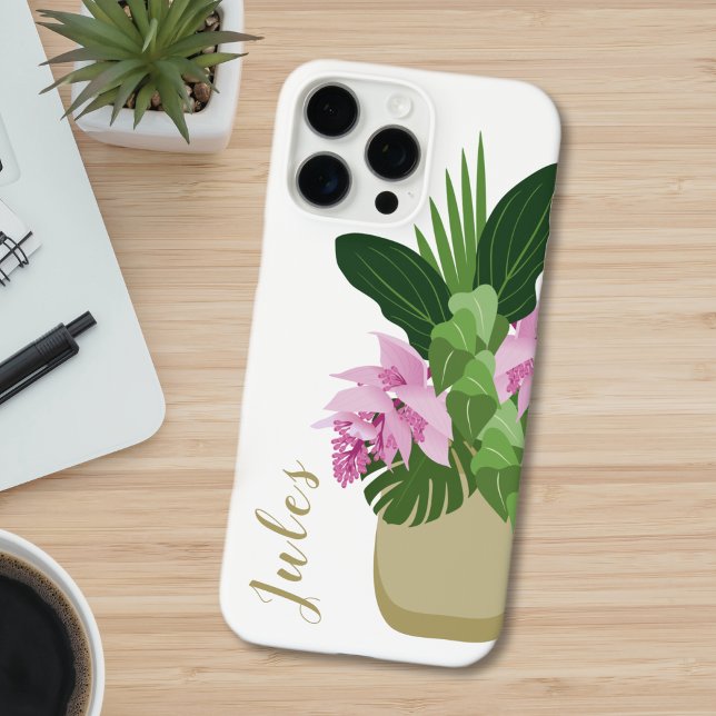 Tropical Medinilla Pink Flower Yellow Vase White Case-Mate iPhone Case (Creator Uploaded)