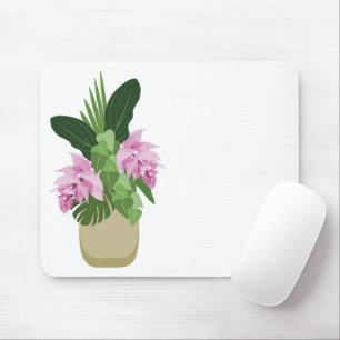 Tropical Medinilla Pink Flower Yellow Vase White Mouse Pad