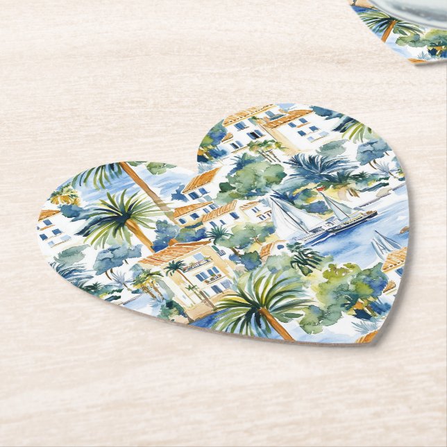 Tropical Mediterranean Wedding  Paper Coaster (Angled)