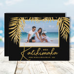 Tropical Mele Kalikimaka Christmas Photo Holiday Card<br><div class="desc">Glamourous faux gold glitter palm fronds on a black background highlight your favourite photo on these holiday Christmas photo cards. Mele Kalikimaka and your names on the bottom in chic lettering. High Definition for best quality. MORE COLORS and multi-photo style done for you in our collection.</div>