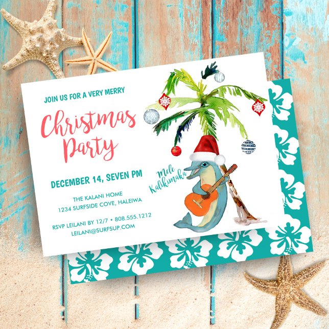Tropical Mele Kalikimaka Dolphin Christmas Party Invitation (Creator Uploaded)