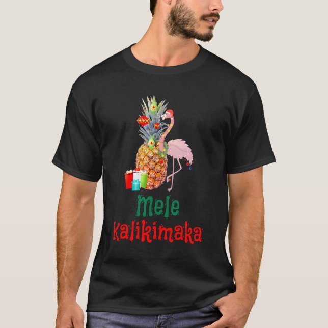 Tropical Mele Kalikimaka Pineapple Flamingo Christ T-Shirt (Front)