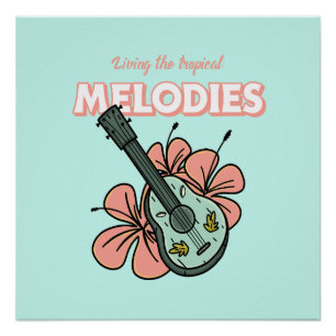 Tropical Melodies Ukulele Floral Art Poster