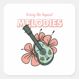 Tropical Melodies Ukulele Floral Art Square Sticker