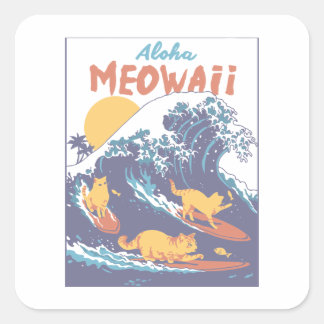 Tropical Meowaii Wave Cats Square Sticker