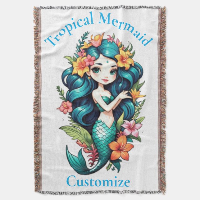 Tropical Mermaid Thunder_Cove Throw Blanket (Front Vertical)