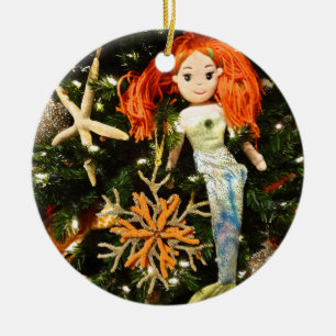 Tropical Mermaid Under the Sea Christmas Holiday Ceramic Ornament