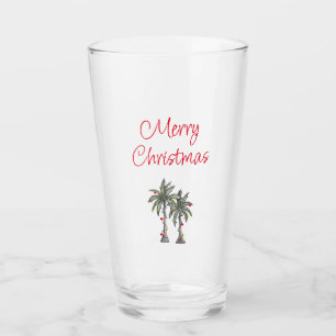 Tropical Merry Christmas Beach Palm Trees  Glass