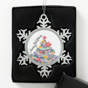Tropical Merry Christmas Christmas Tree T-Shirt To Snowflake Pewter Christmas Ornament