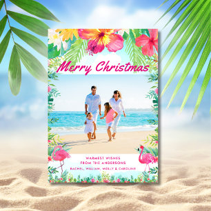 Tropical Merry Christmas Coastal Photo  Holiday Card