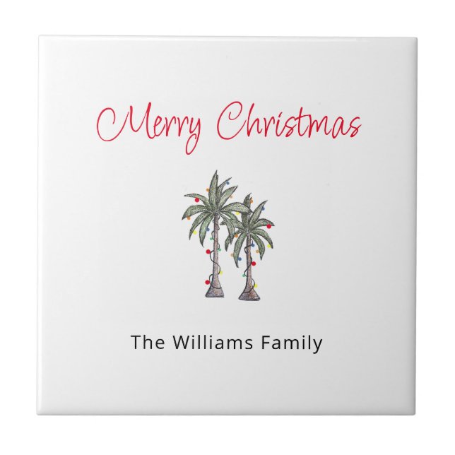 Tropical Merry Christmas Palm Trees Beach  Ceramic Tile (Front)
