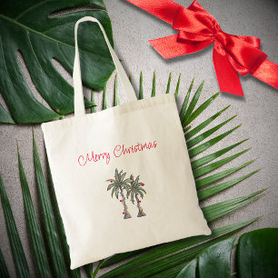 Tropical Merry Christmas Palm Trees Beach Tote Bag