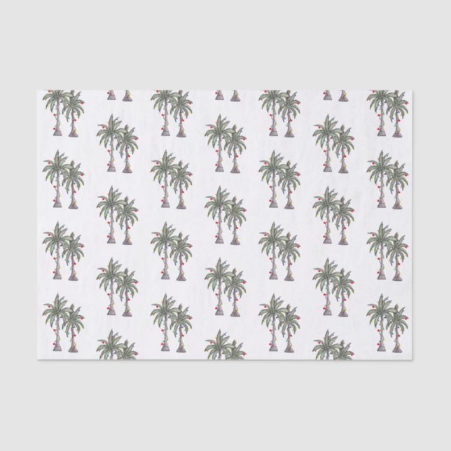 Tropical Merry Christmas Palm Trees Pattern Tissue Paper (Front)