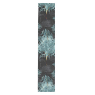 Tropical Metallic Blue & Gold Palm Leaves Summer Medium Table Runner