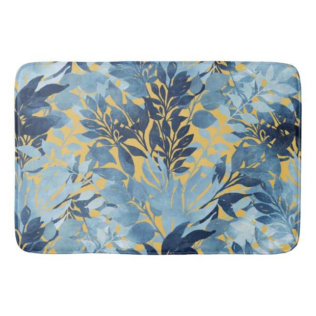 Tropical Metallic Blue Yellow Foliage Design Bath Mat (Front)