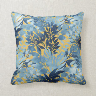Tropical Metallic Blue Yellow Foliage Design Cushion