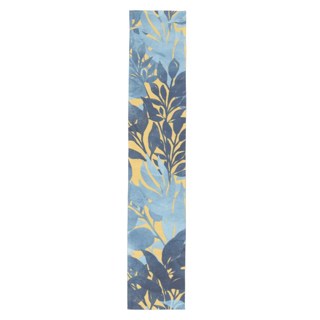 Tropical Metallic Blue Yellow Foliage Design Medium Table Runner (Front)