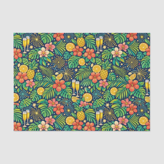 Tropical Midnight Toast Celebration Pattern Tissue Paper (Front)