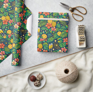 Tropical Midnight Toast Celebration Pattern Wrapping Paper