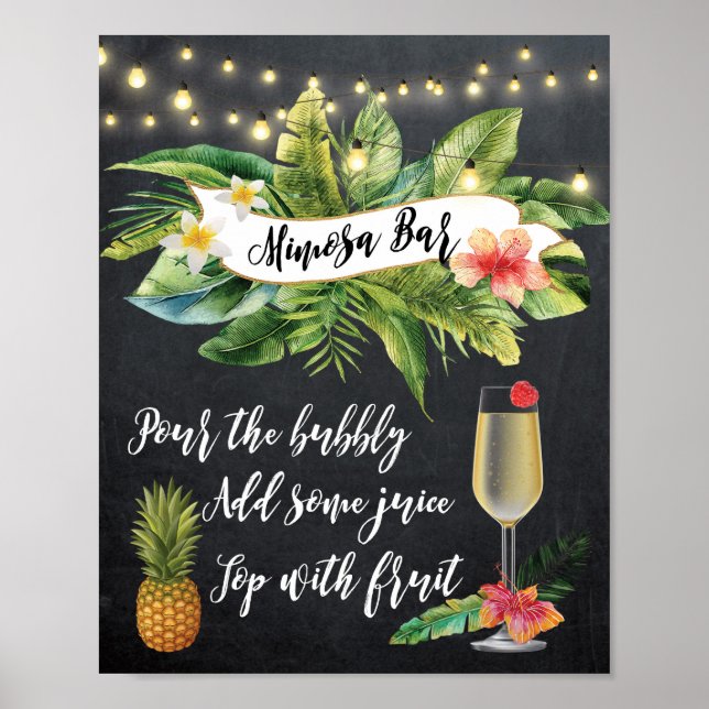 tropical Mimosa Bar Sign string lights chalkboard (Front)