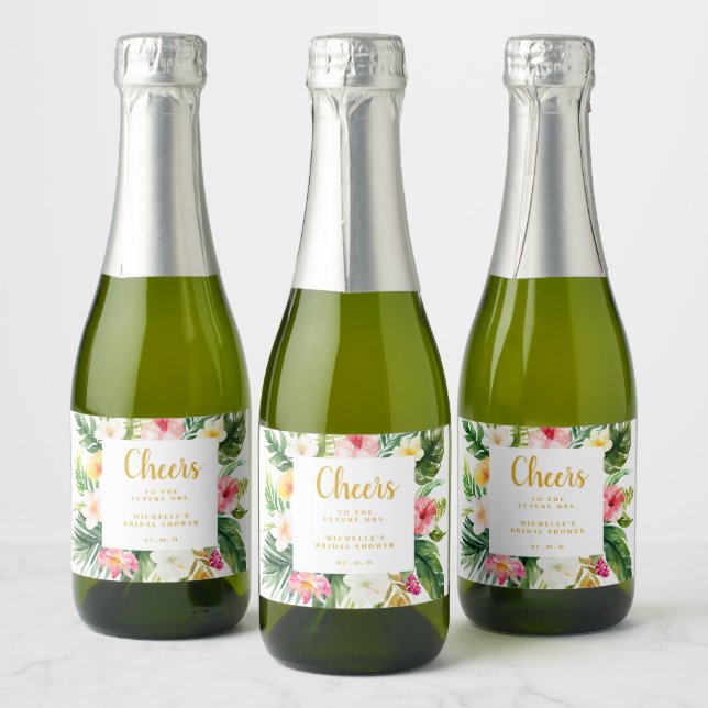 Tropical Mini Sparkling Wine Label, Bridal Shower Sparkling Wine Label (Bottles)