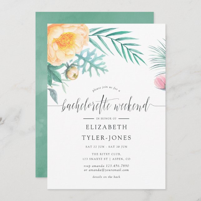 Tropical Mint Bachelorette Weekend Itinerary Invitation (Front/Back)