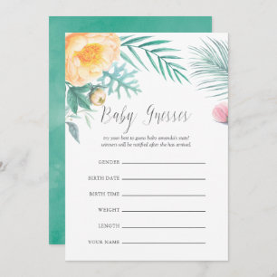 Tropical Mint Floral Baby Shower Guessing Game Invitation