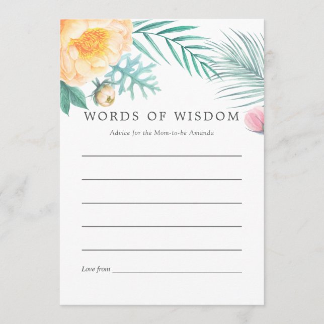 Tropical Mint Floral Summer Baby Shower Advice Card (Front)