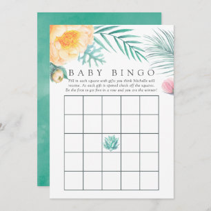 Tropical Mint Floral Summer Baby Shower Bingo Invitation